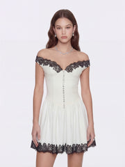 Isabela Lace Trim Off-Shoulder Fitted Mini Dress | Nana Jacqueline