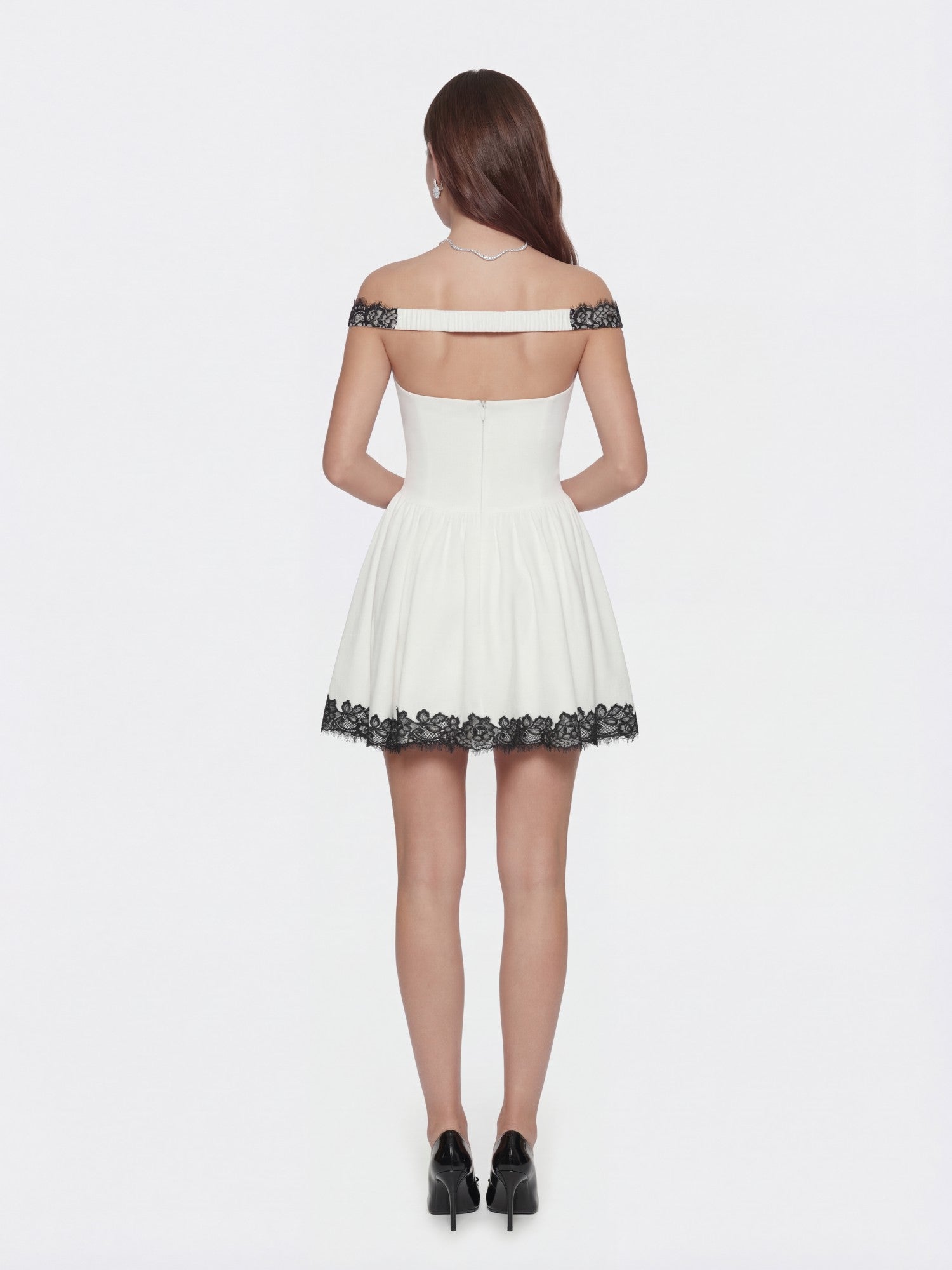 Isabela Lace Trim Off-Shoulder Fitted Mini Dress | Nana Jacqueline