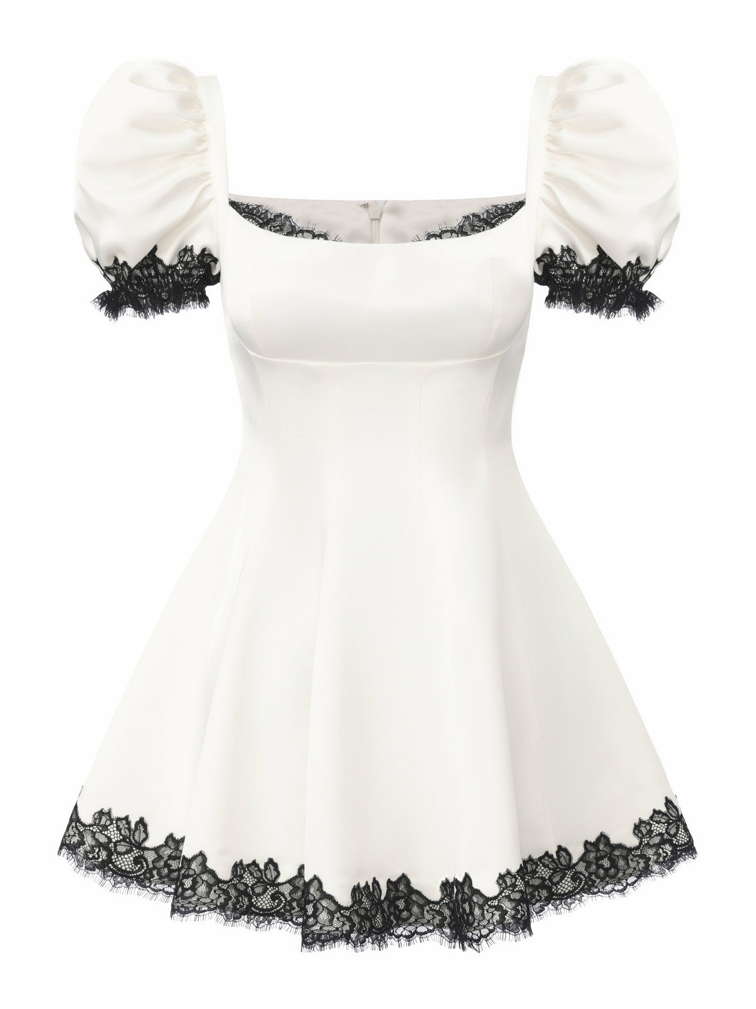 Natalia Puff Sleeve White Satin Mini Dress | Nana Jacqueline