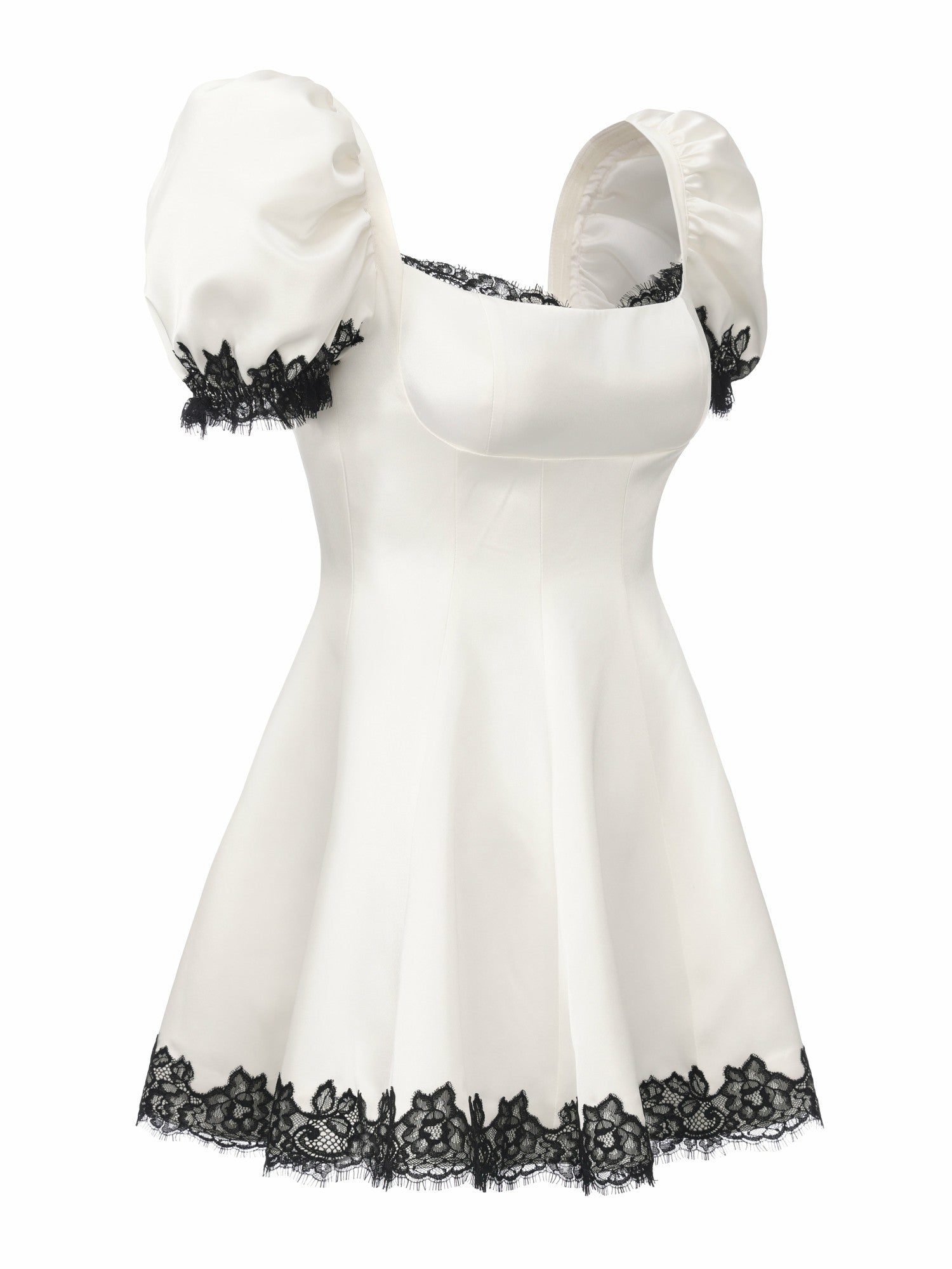 Natalia Puff Sleeve White Satin Mini Dress | Nana Jacqueline