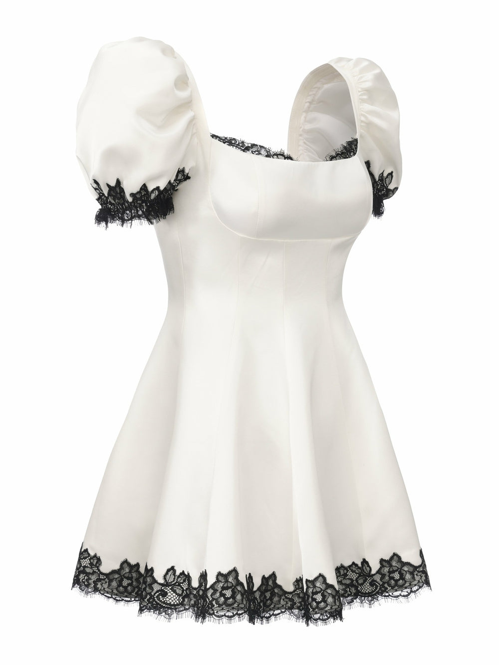 Natalia Puff Sleeve White Satin Mini Dress | Nana Jacqueline