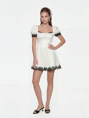 Natalia Puff Sleeve White Satin Mini Dress | Nana Jacqueline