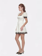 Natalia Puff Sleeve White Satin Mini Dress | Nana Jacqueline