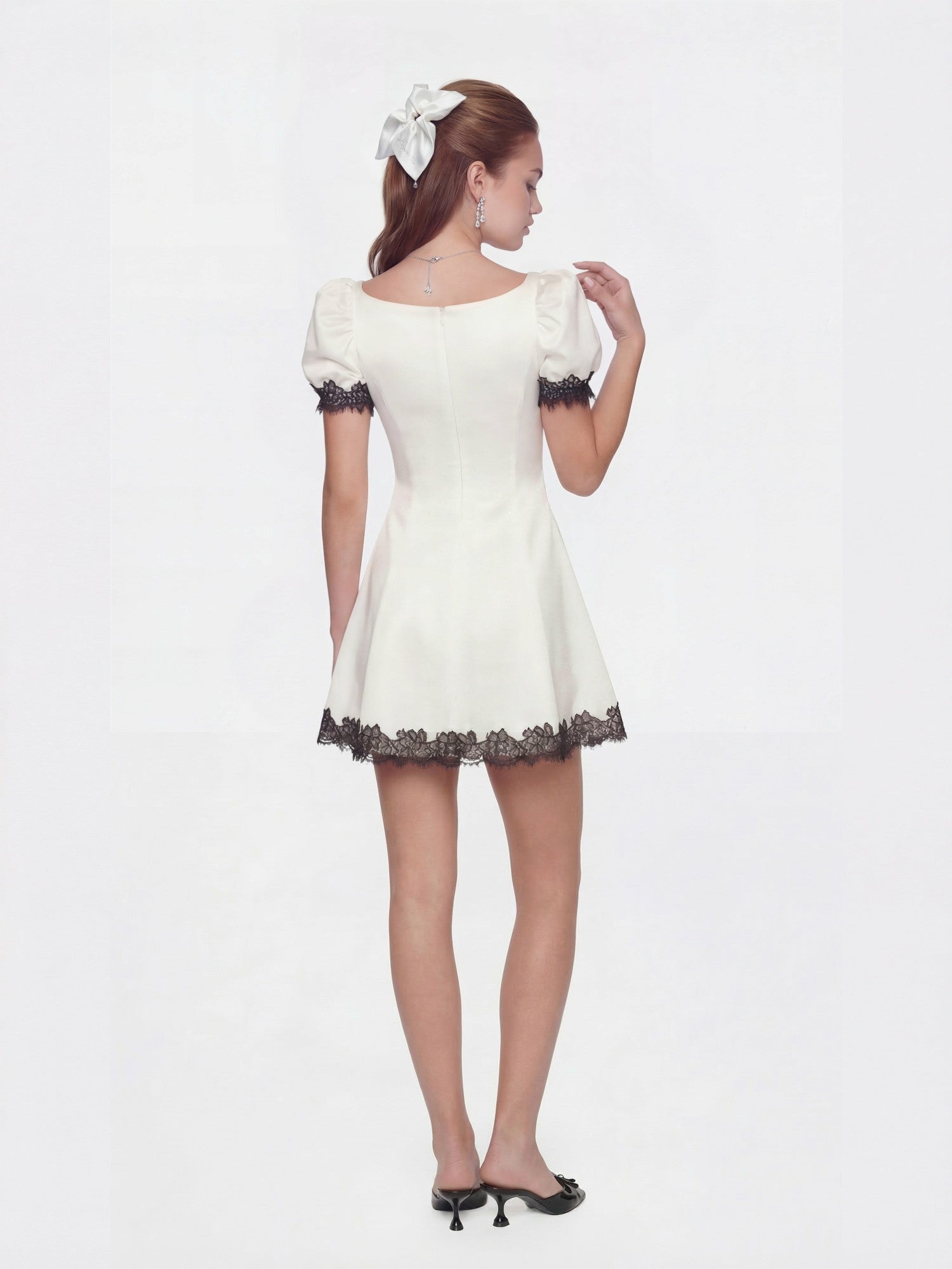 Natalia Puff Sleeve White Satin Mini Dress | Nana Jacqueline