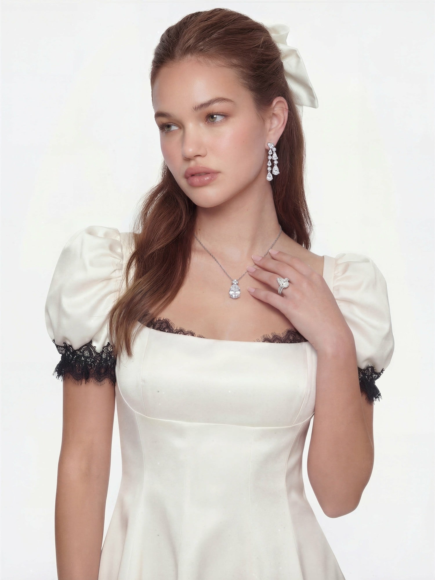 Natalia Puff Sleeve White Satin Mini Dress | Nana Jacqueline