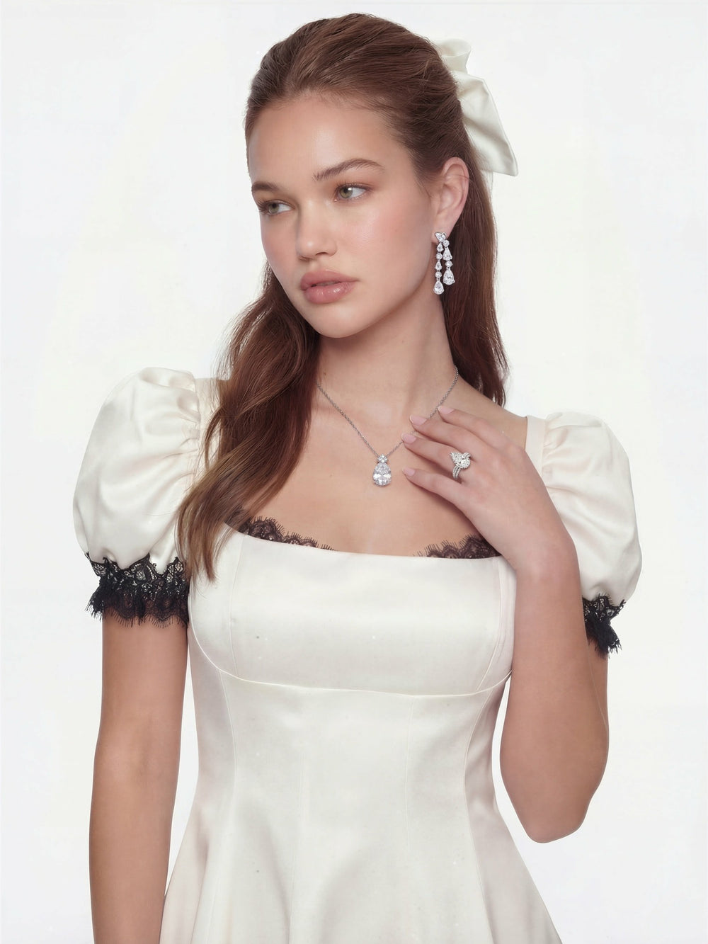 Natalia Puff Sleeve White Satin Mini Dress | Nana Jacqueline