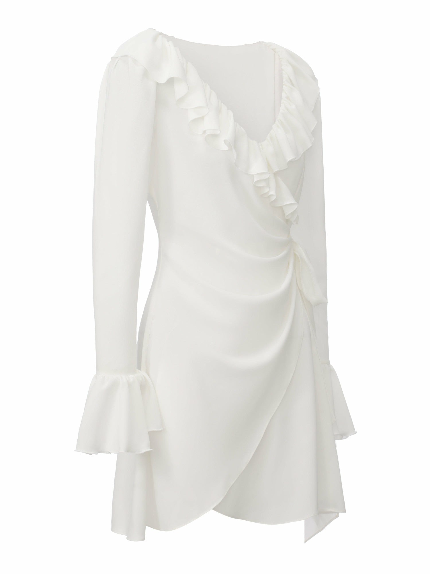 Charlotte V-Neck Ruffle White Dress | Nana Jacqueline