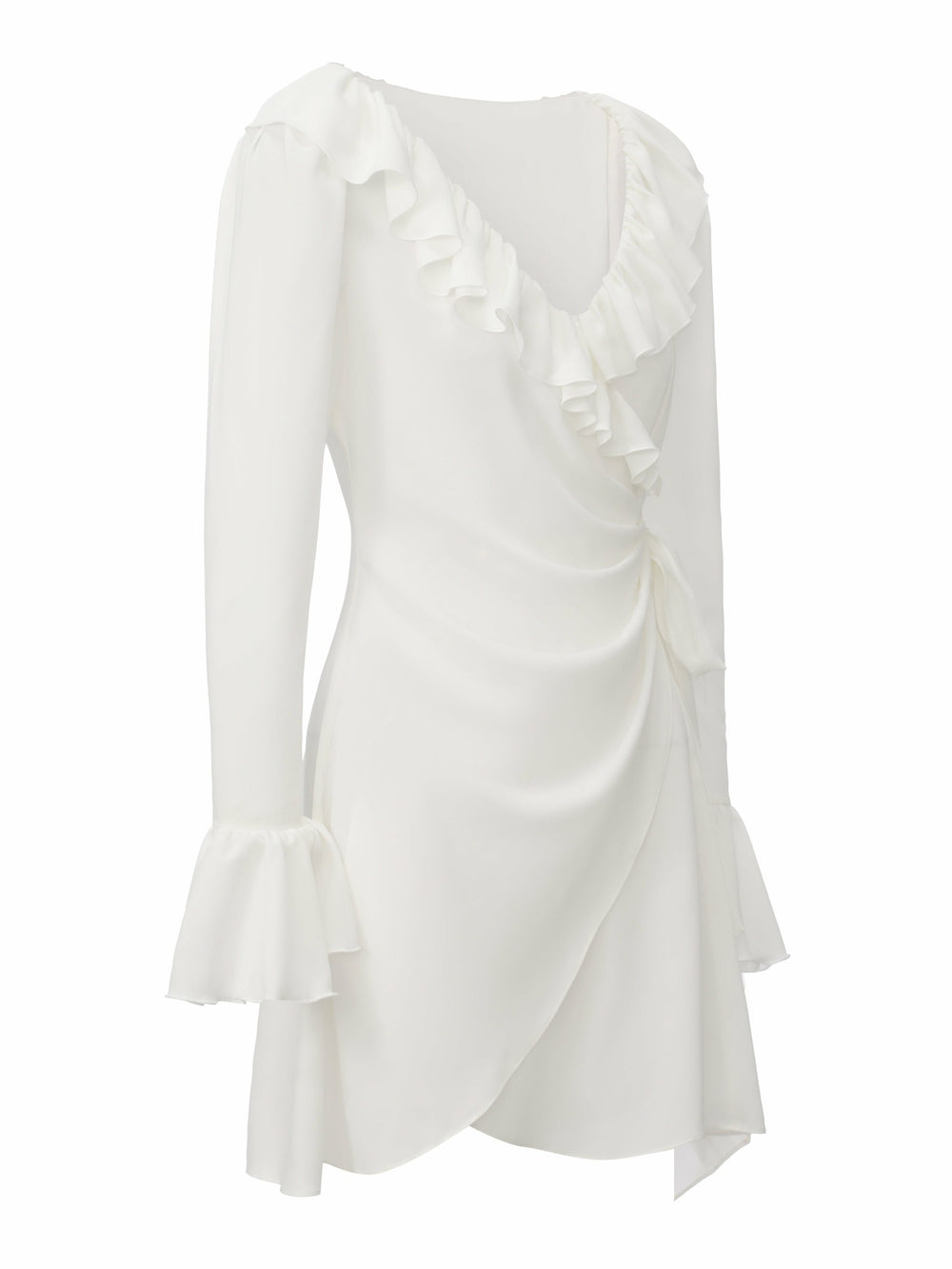 Charlotte V-Neck Ruffle White Dress | Nana Jacqueline