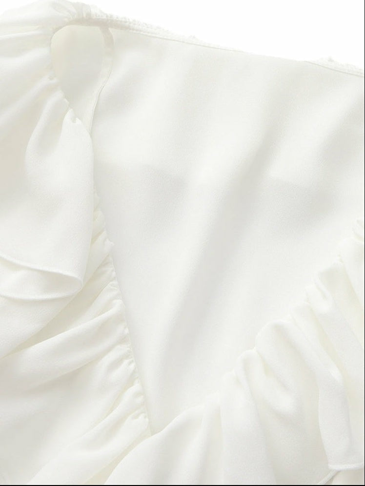 Charlotte V-Neck Ruffle White Dress | Nana Jacqueline