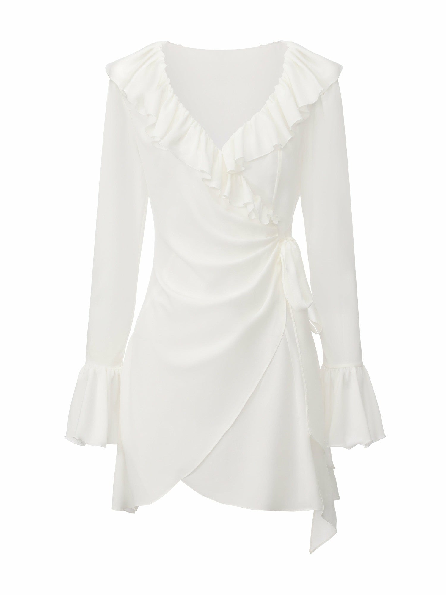 Charlotte V-Neck Ruffle White Dress | Nana Jacqueline