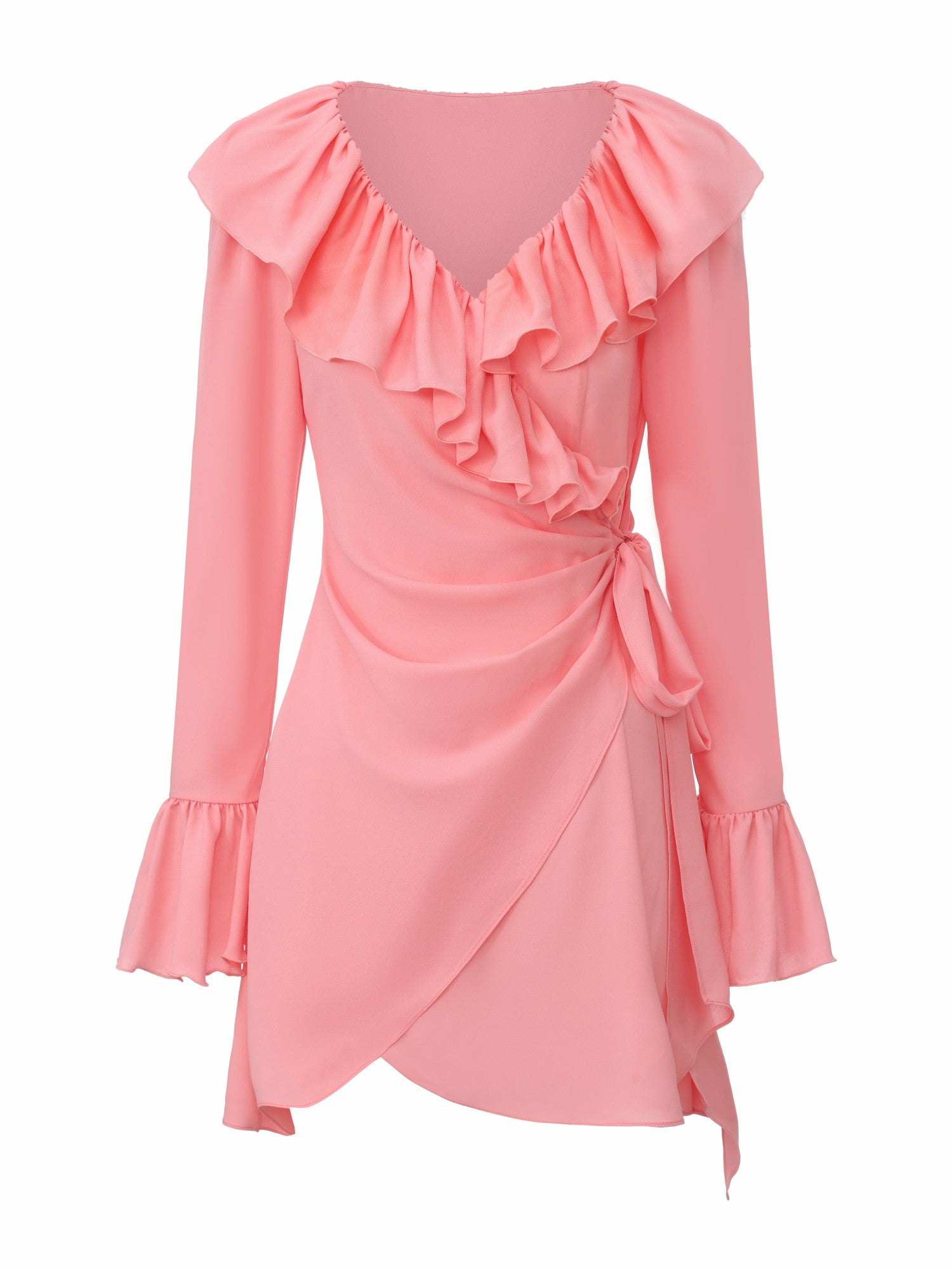 Charlotte Ruffle V-Neck Pink Dress | Nana Jacqueline