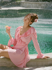 Charlotte Ruffle V-Neck Pink Dress | Nana Jacqueline