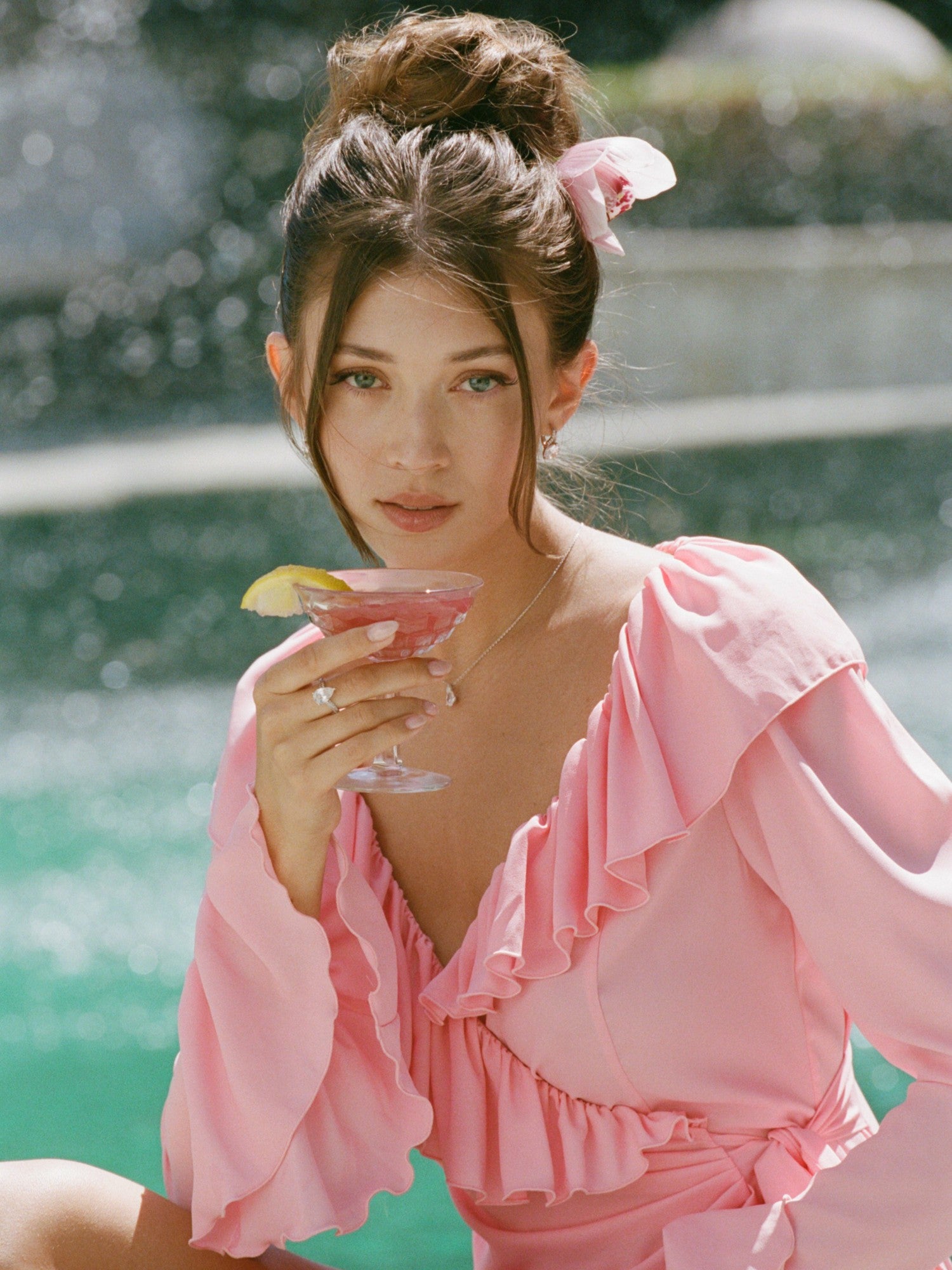 Charlotte Ruffle V-Neck Pink Dress | Nana Jacqueline