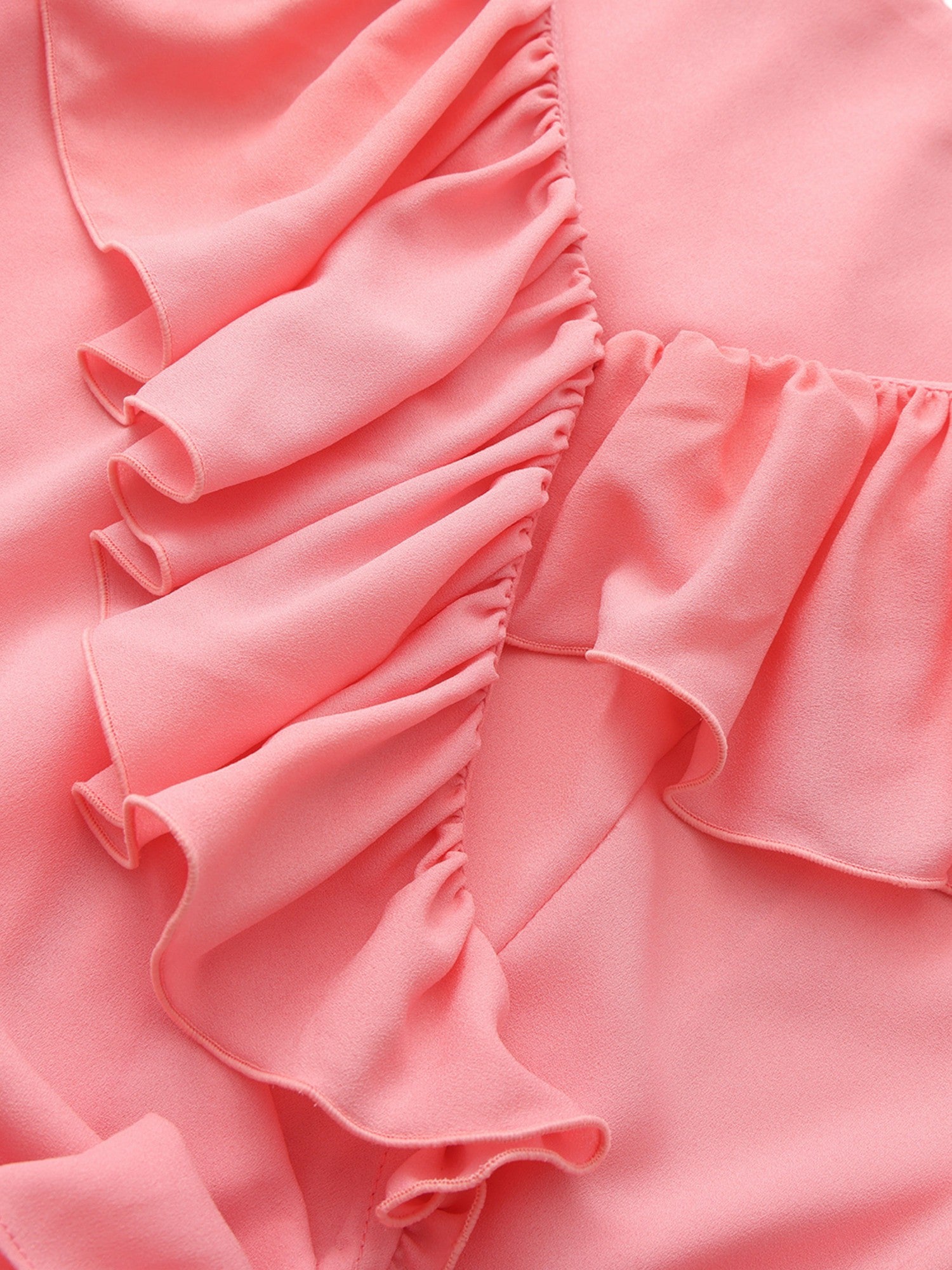 Charlotte Ruffle V-Neck Pink Dress | Nana Jacqueline