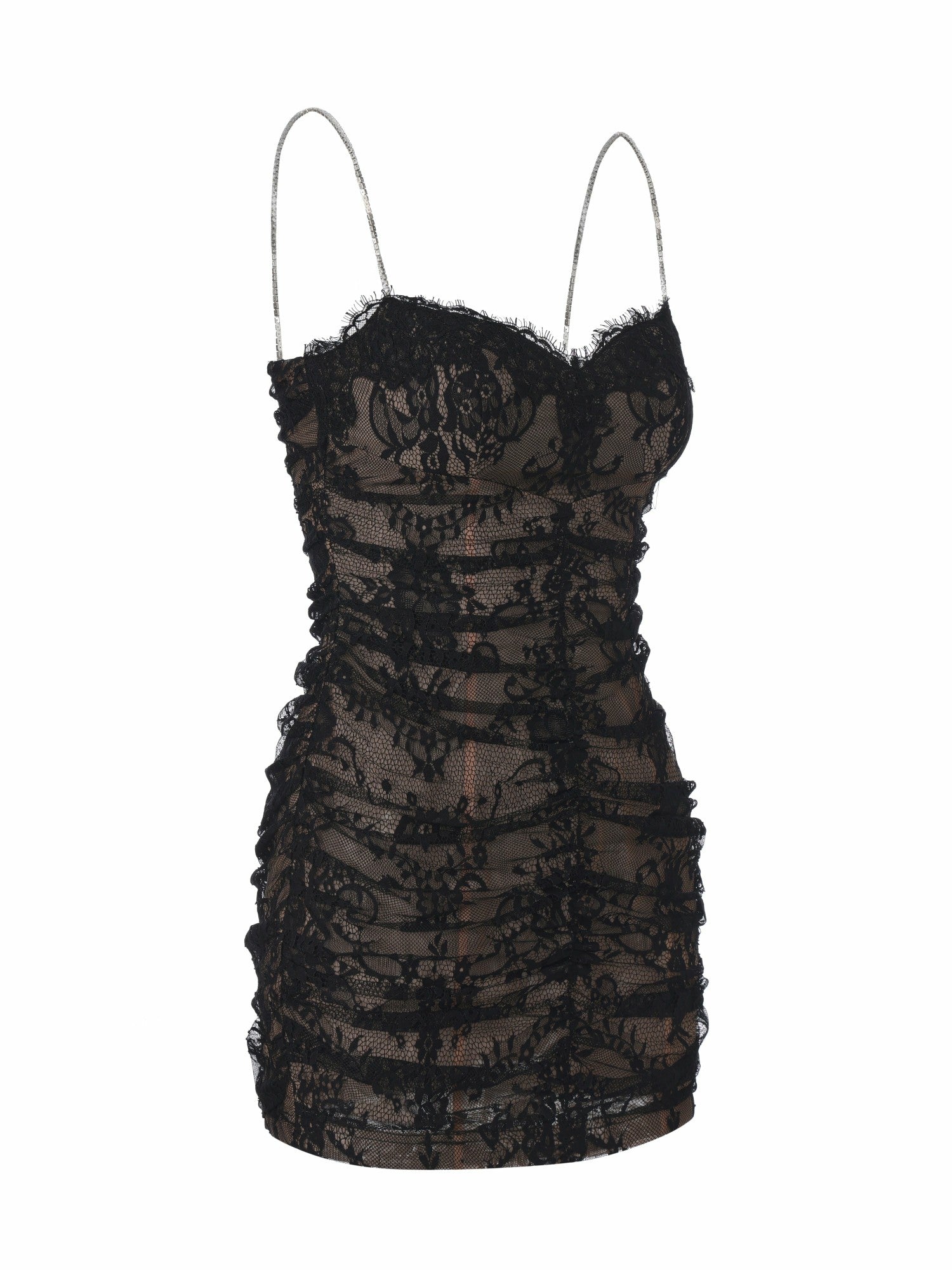 Mara Crystal-Strap Ruched Black Dress | Nana Jacqueline