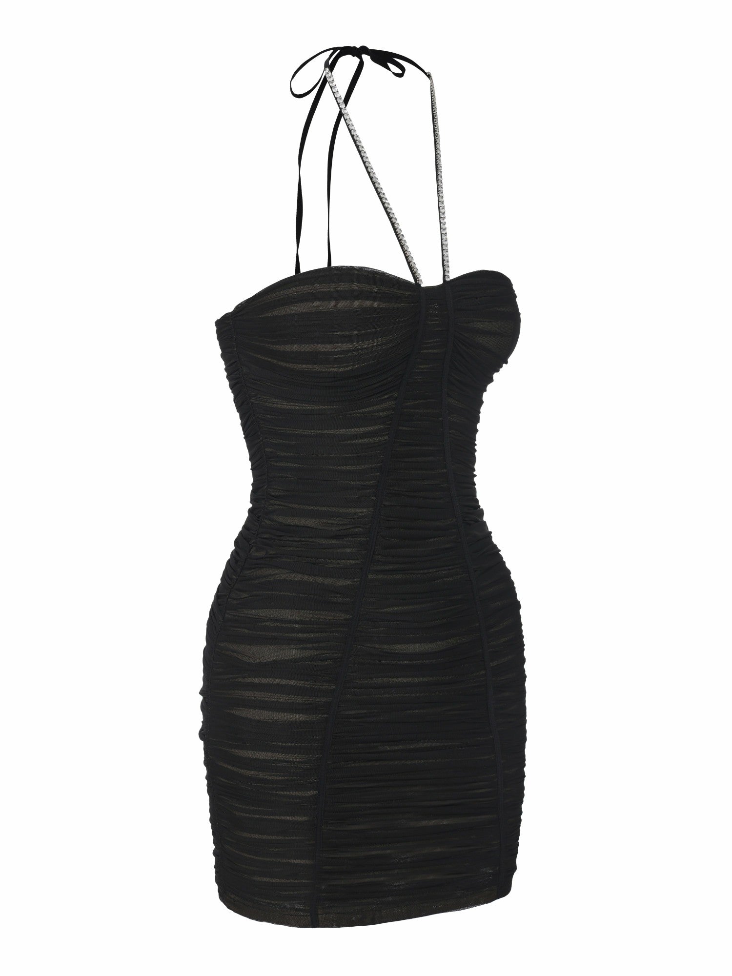 Nora Crystal-Halter Ruched Black Dress | Nana Jacqueline