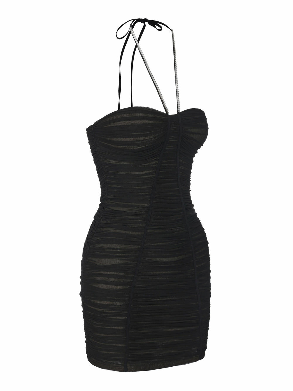 Nora Crystal-Halter Ruched Black Dress | Nana Jacqueline