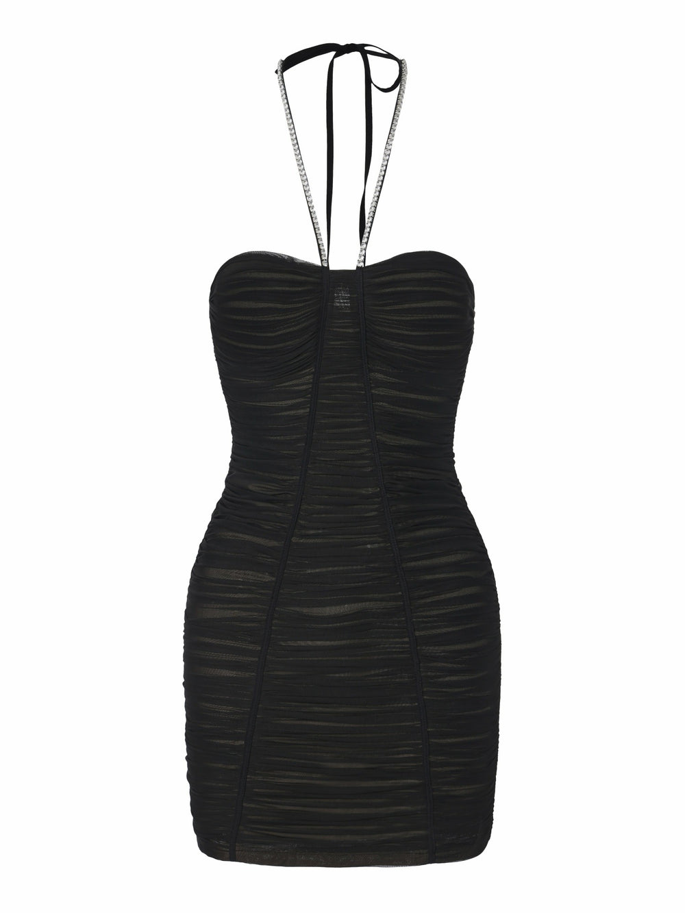 Nora Crystal-Halter Ruched Black Dress | Nana Jacqueline