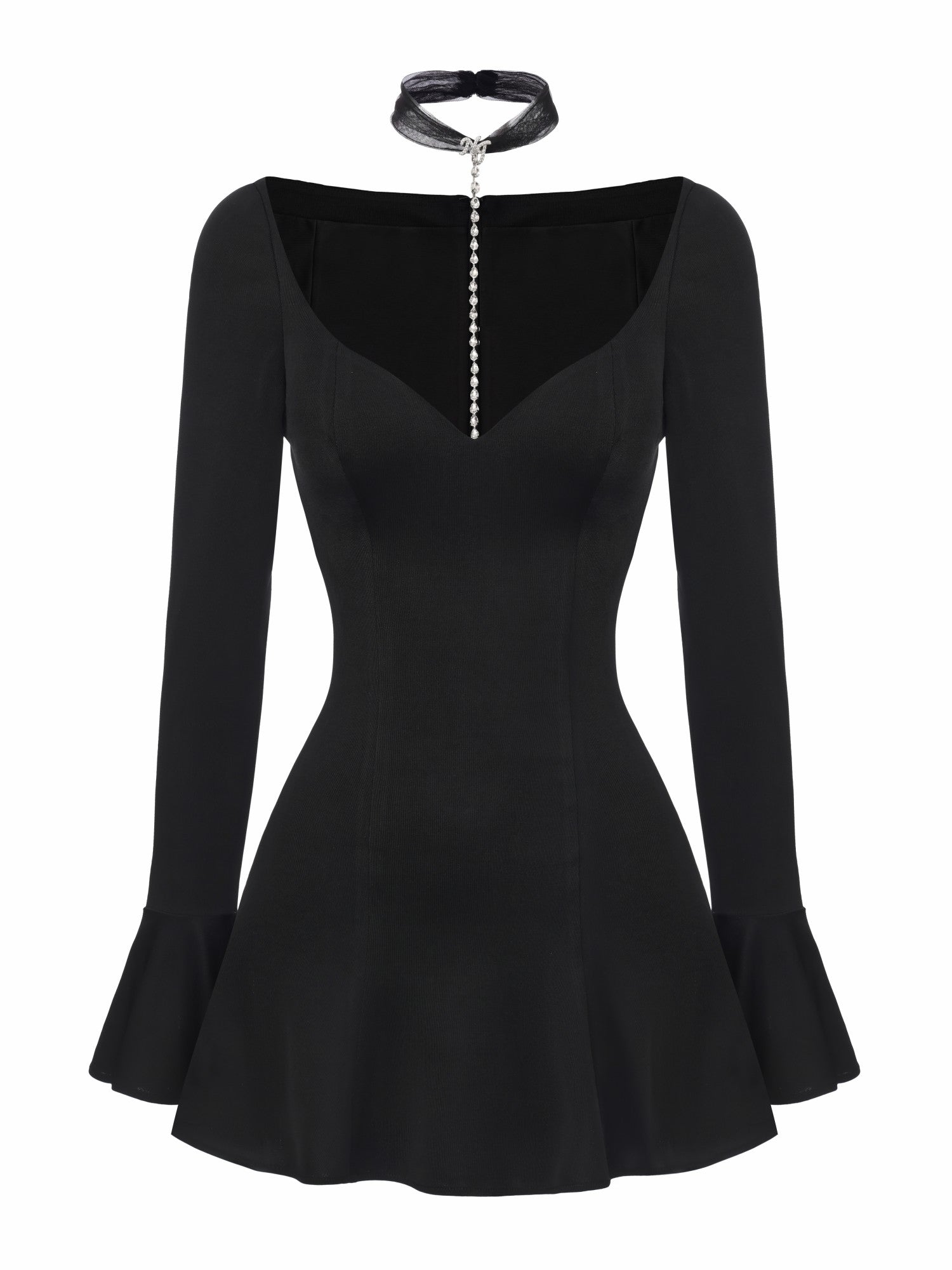 Alessandra Deep V Crystal Black Mini Dress | Nana Jacqueline