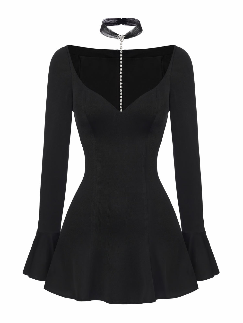 Alessandra Deep V Crystal Black Mini Dress | Nana Jacqueline