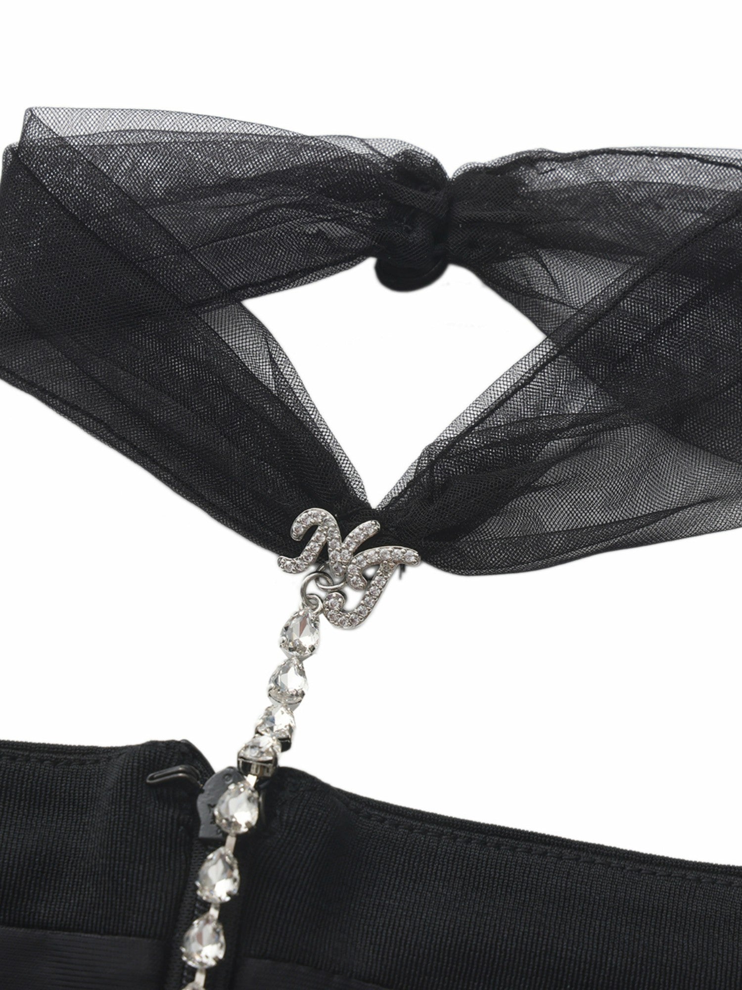 Alessandra Deep V Crystal Black Mini Dress | Nana Jacqueline