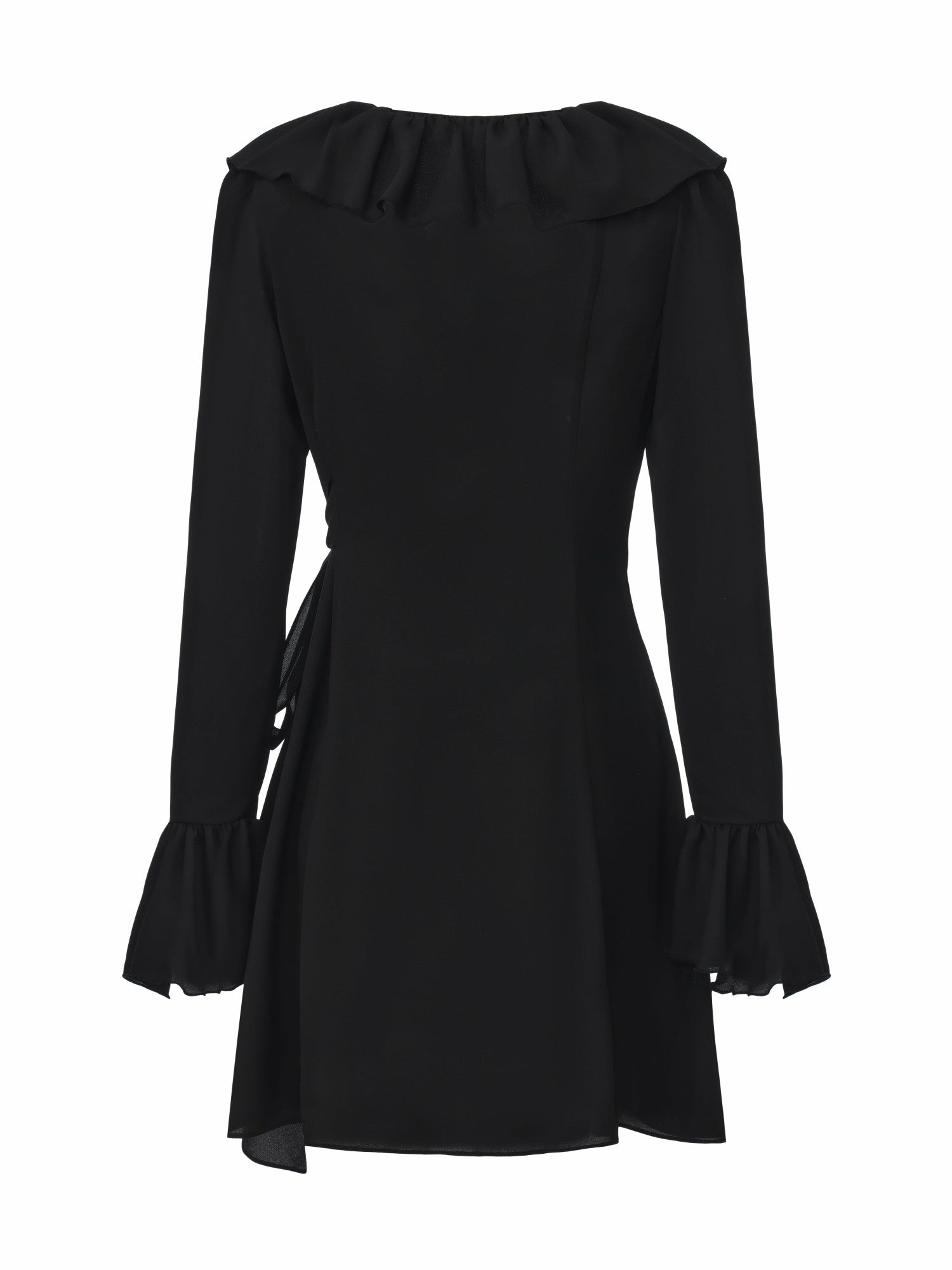 Charlotte Ruffle V-Neck Black Dress | Nana Jacqueline