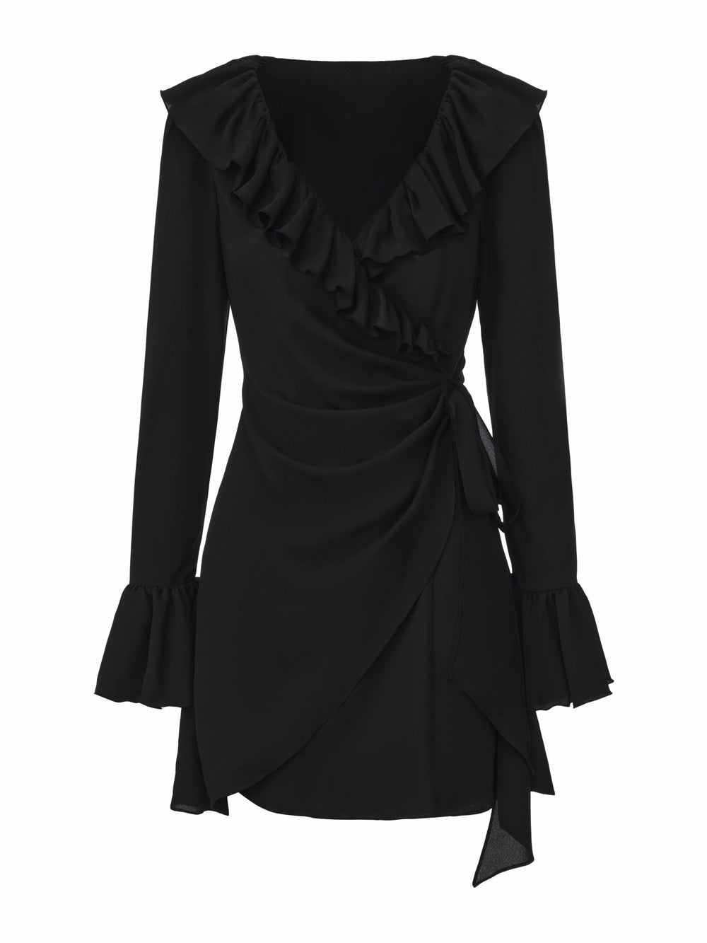 Charlotte Ruffle V-Neck Black Dress | Nana Jacqueline
