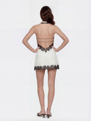 Daniela Lace-Trim Halter White Mini Dress | Nana Jacqueline