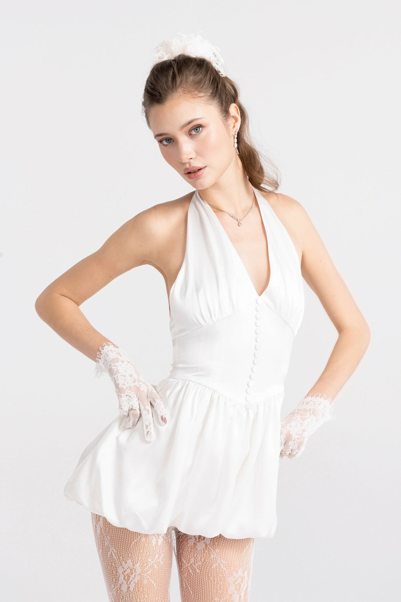 Lilliana Halter Mini Dress: White Mini Dress for Bridal Shower | Nana Jacqueline