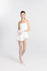 Marilyn Satin Mini Dress: White Mini Dress for Bridal Shower | Nana Jacqueline