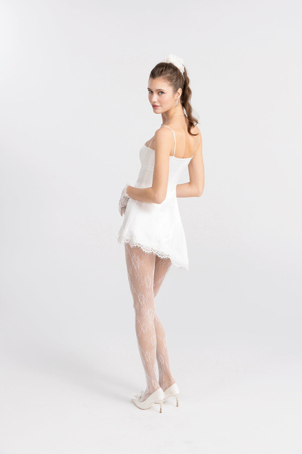 Marilyn Satin Mini Dress: White Mini Dress for Bridal Shower | Nana Jacqueline