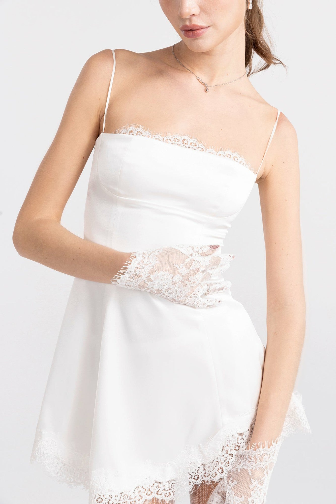 Marilyn Satin Mini Dress: White Mini Dress for Bridal Shower | Nana Jacqueline