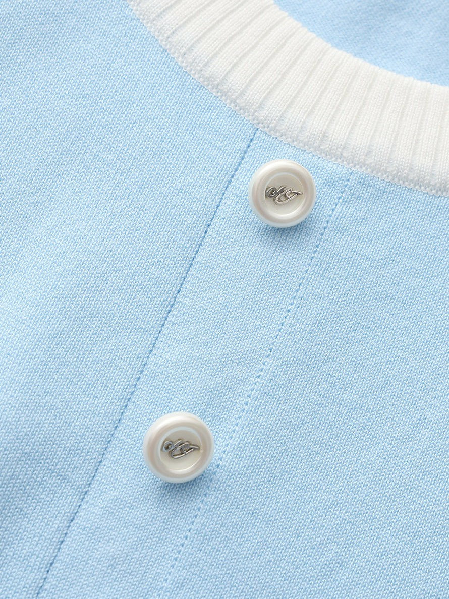 Light Blue Contrast-Trim Knit Mini Dress | Nana Jacqueline