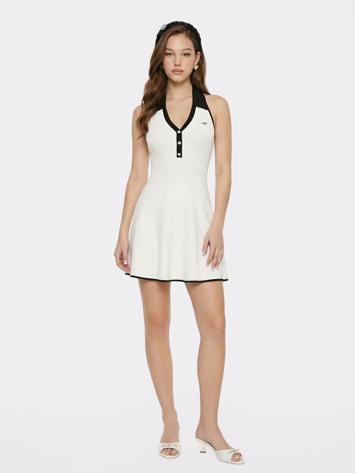 White Contrast Halter Knit Mini Dress | Nana Jacqueline