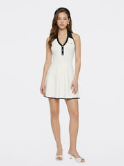 White Contrast Halter Knit Mini Dress | Nana Jacqueline