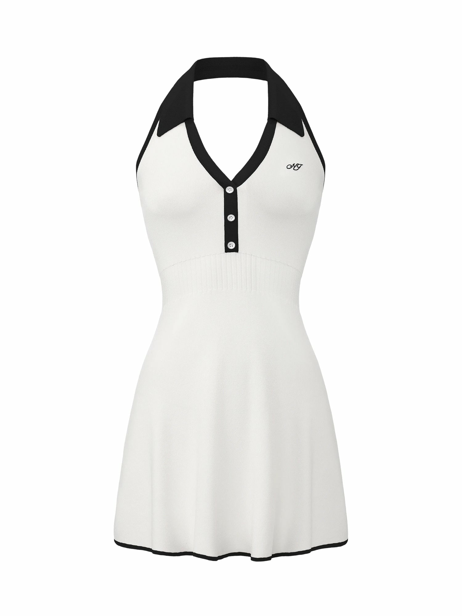 White Contrast Halter Knit Mini Dress | Nana Jacqueline
