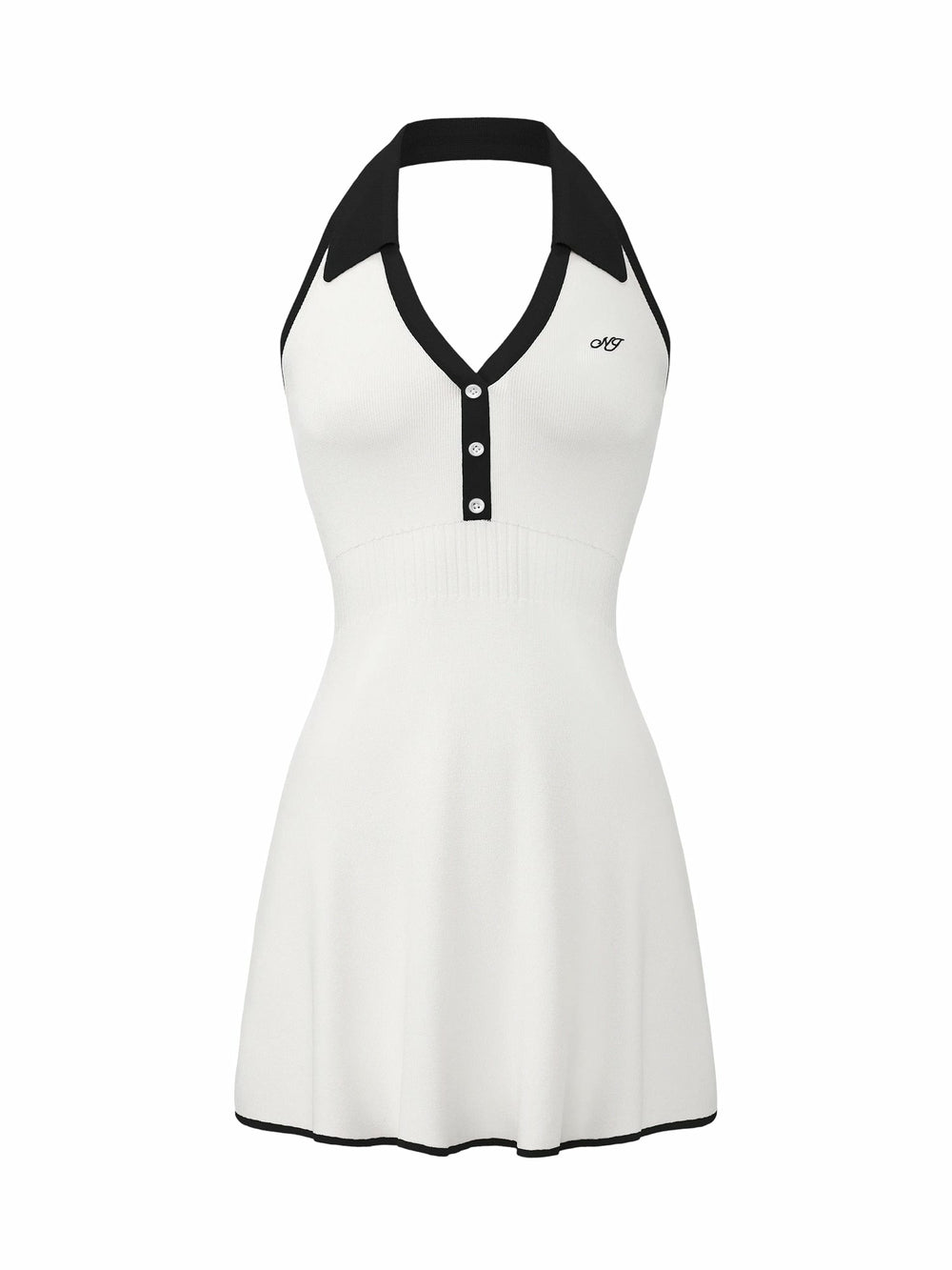 White Contrast Halter Knit Mini Dress | Nana Jacqueline