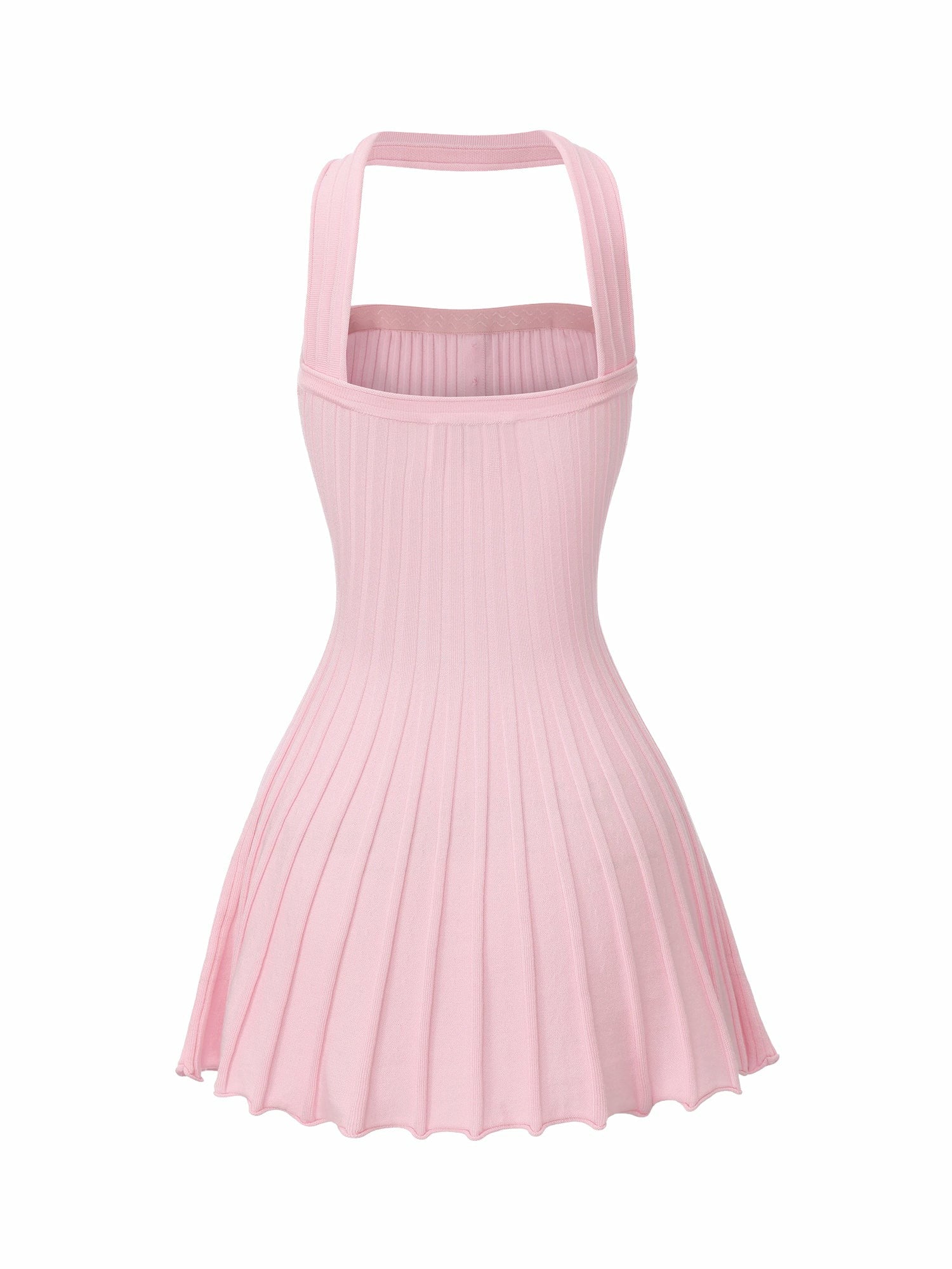 Pink Reverse Halter Knit Flared Dress | Nana Jacqueline