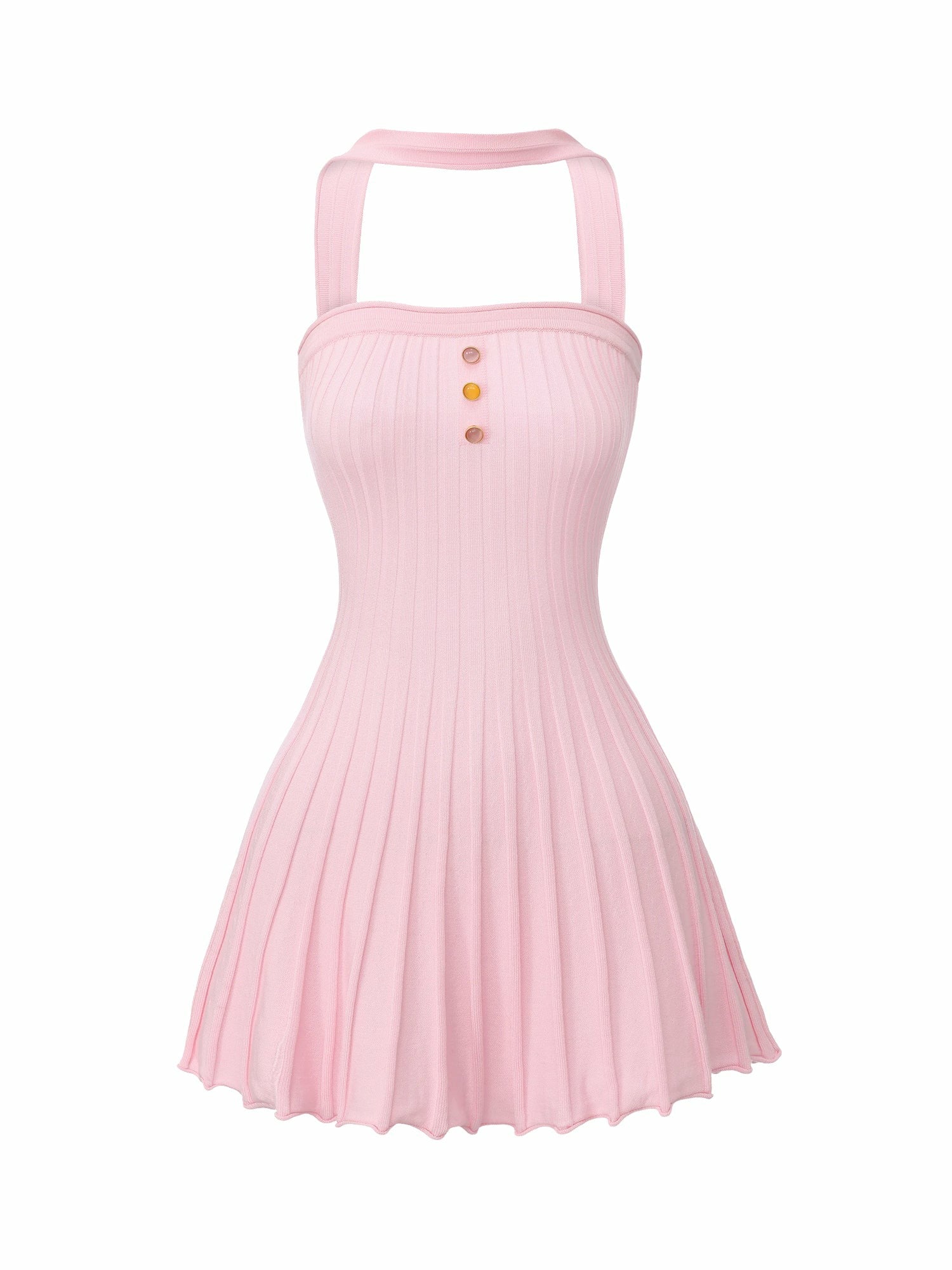 Pink Reverse Halter Knit Flared Dress | Nana Jacqueline