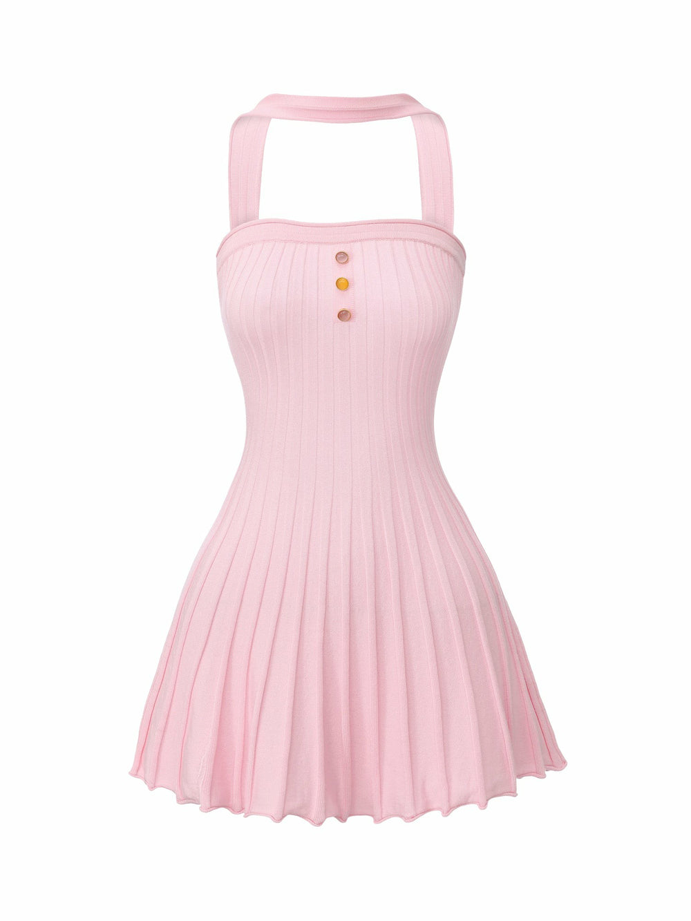 Pink Reverse Halter Knit Flared Dress | Nana Jacqueline