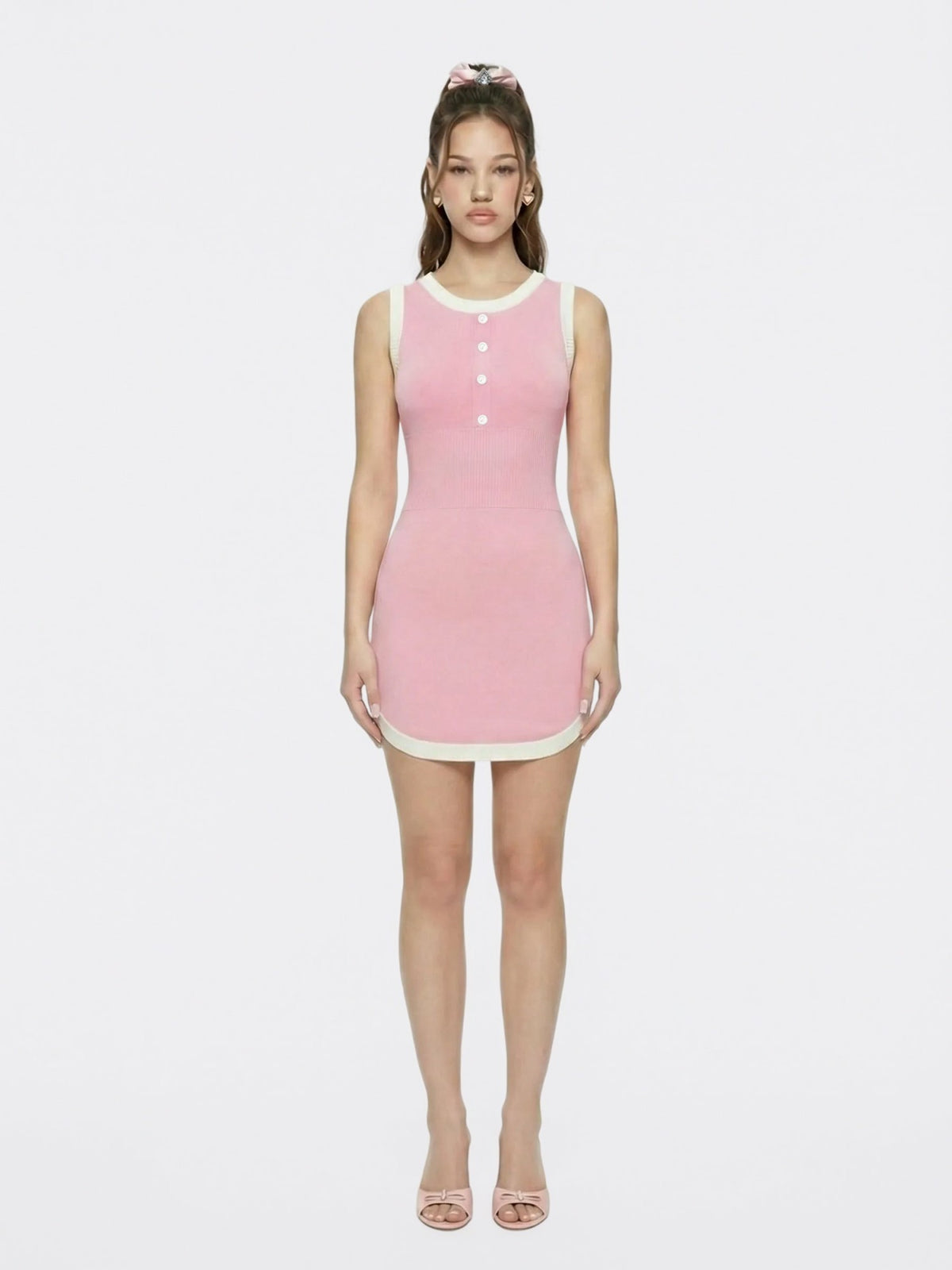 Pink Contrast-Trim Knit Mini Dress | Nana Jacqueline