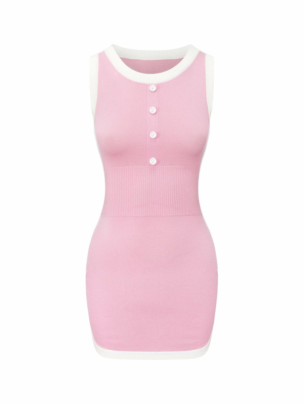 Pink Contrast-Trim Knit Mini Dress | Nana Jacqueline
