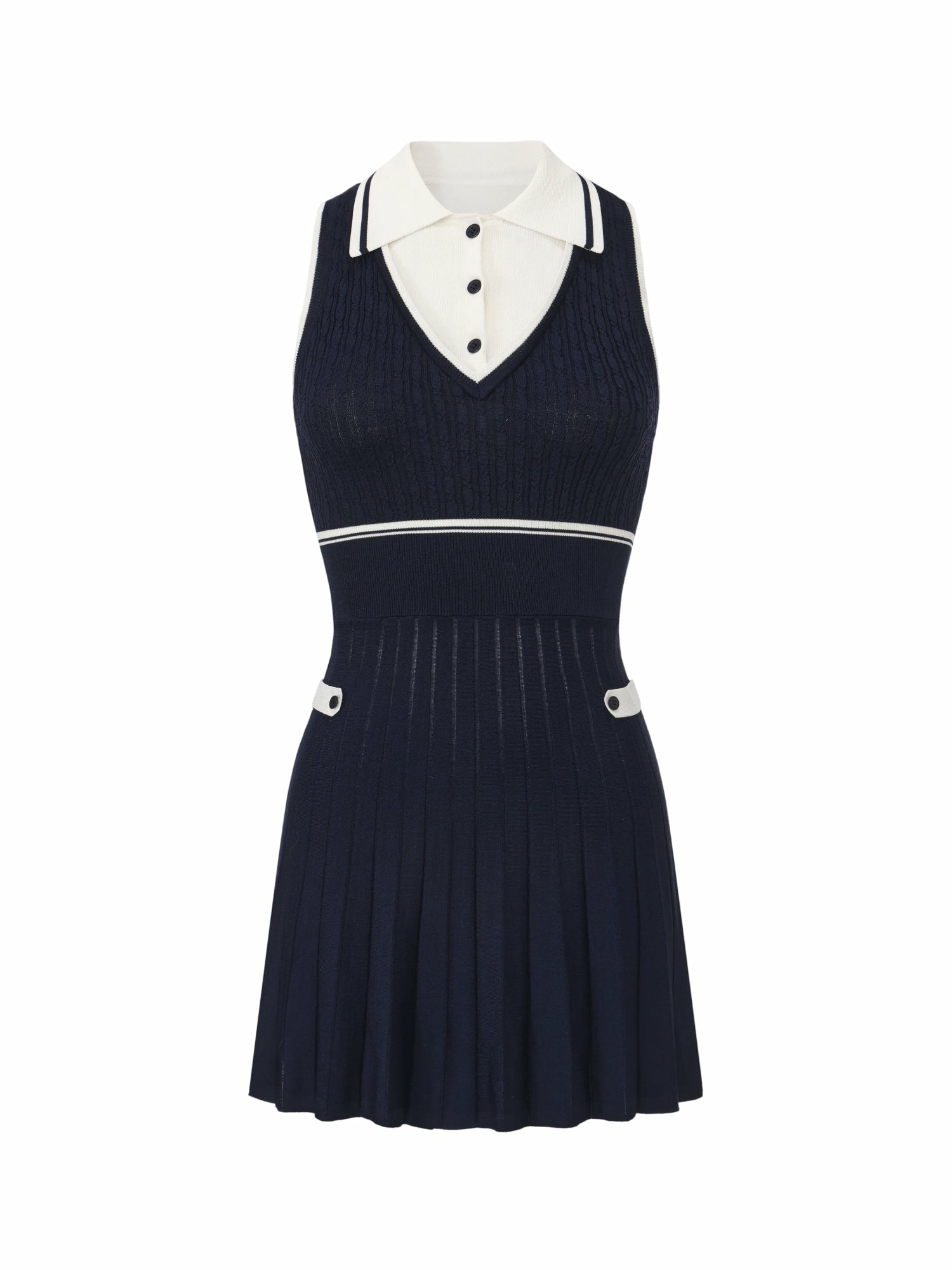 Navy Colorblock Knit Dress with Faux Pleated Skirt | Nana Jacqueline