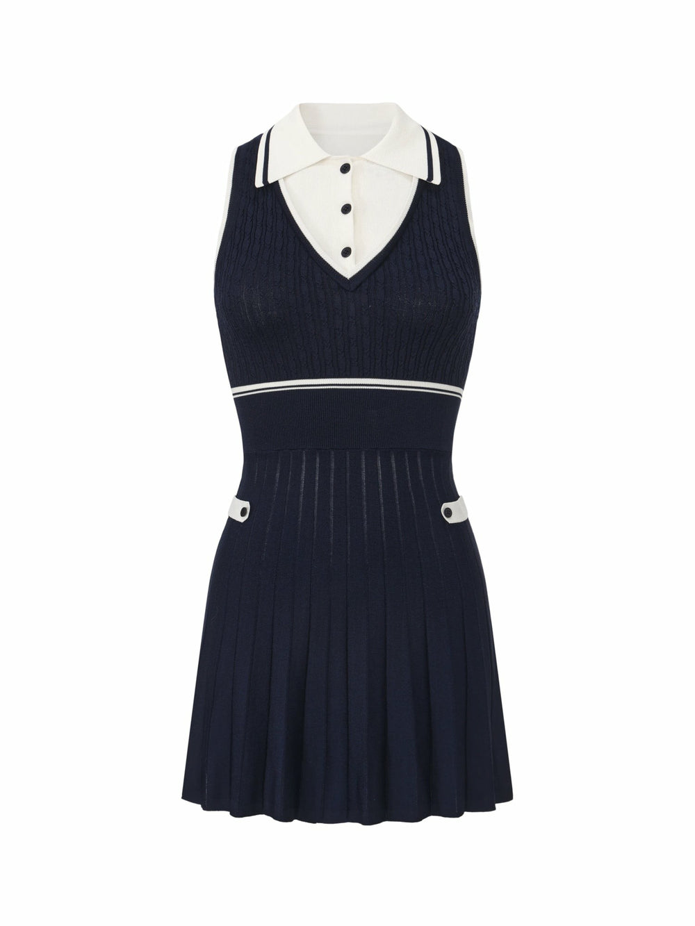 Navy Colorblock Knit Dress with Faux Pleated Skirt | Nana Jacqueline