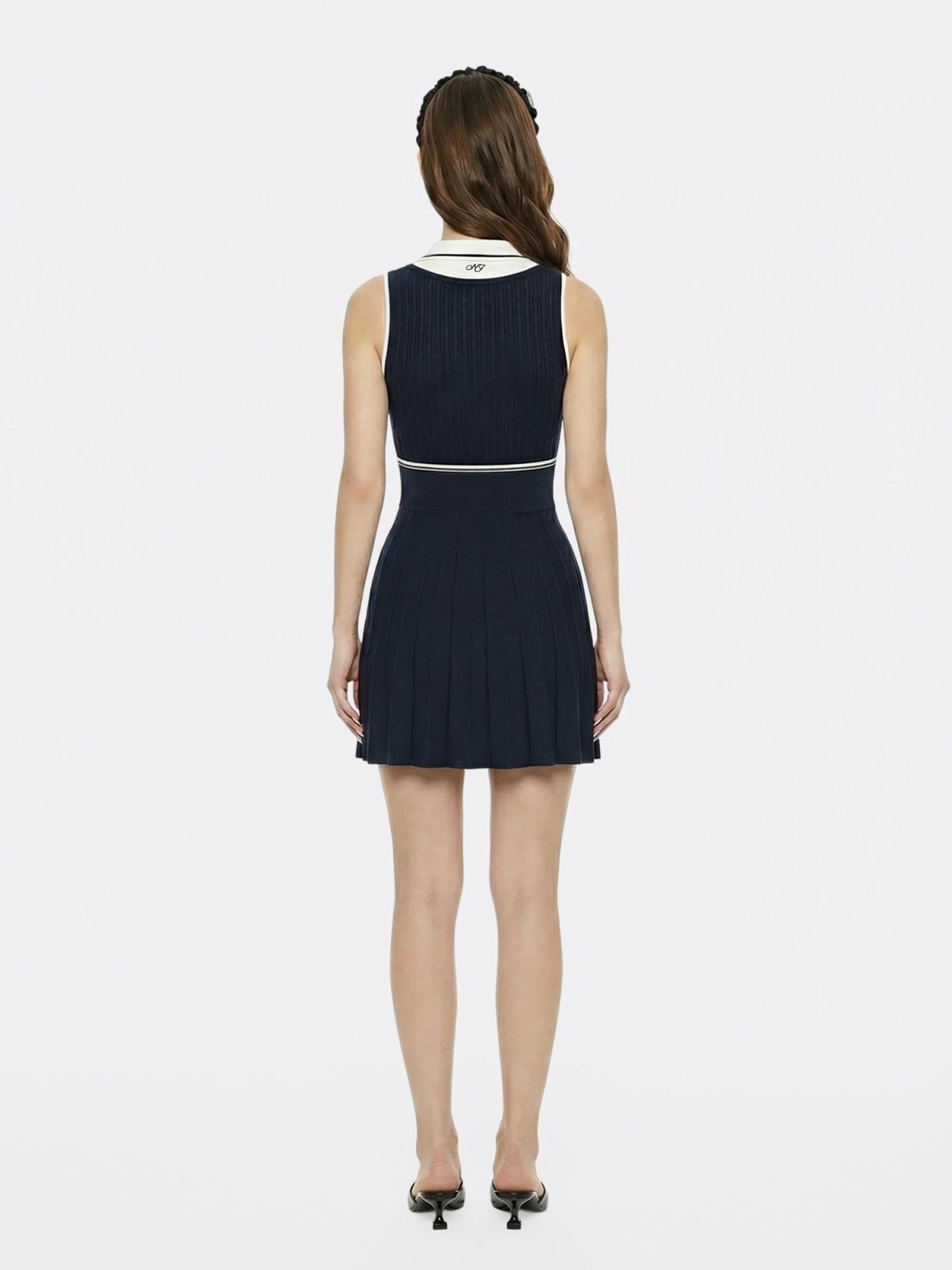Navy Colorblock Knit Dress with Faux Pleated Skirt | Nana Jacqueline