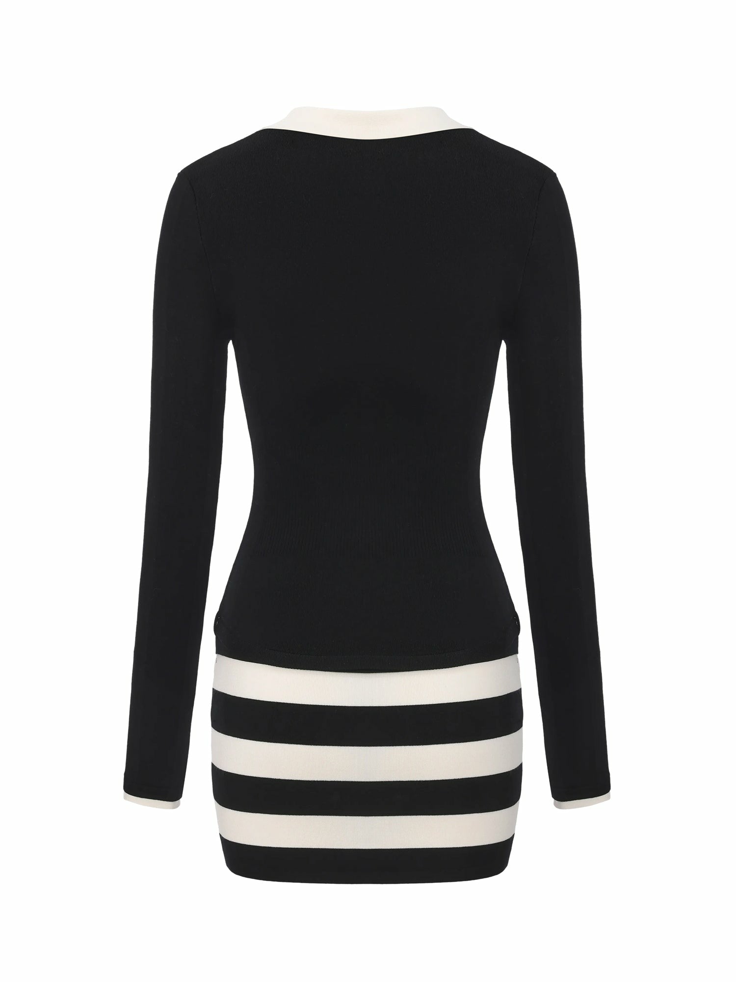 Black Striped Knit Dress with Contrast Collar | Nana Jacqueline