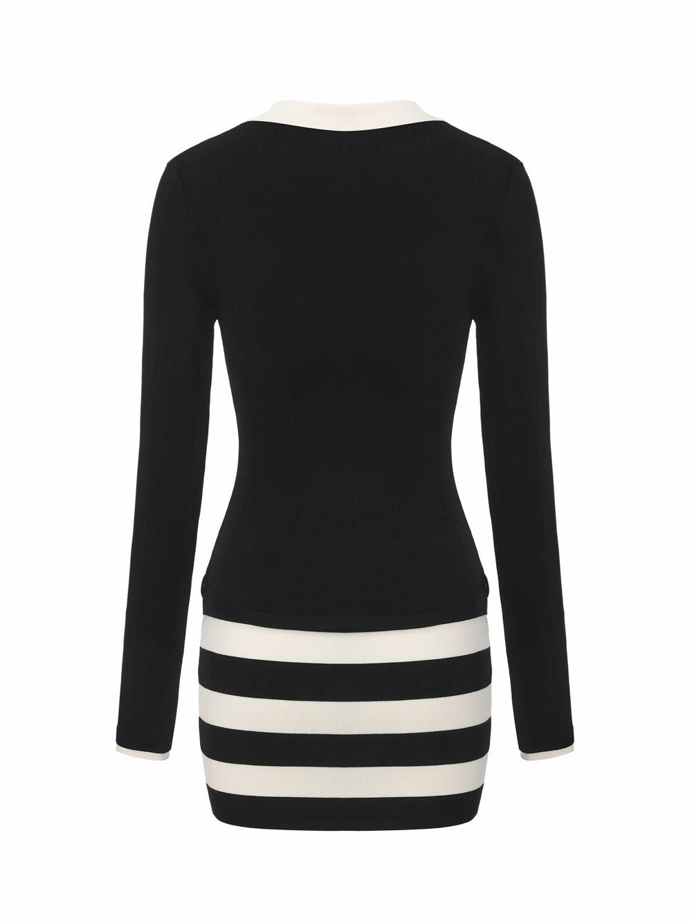 Black Striped Knit Dress with Contrast Collar | Nana Jacqueline