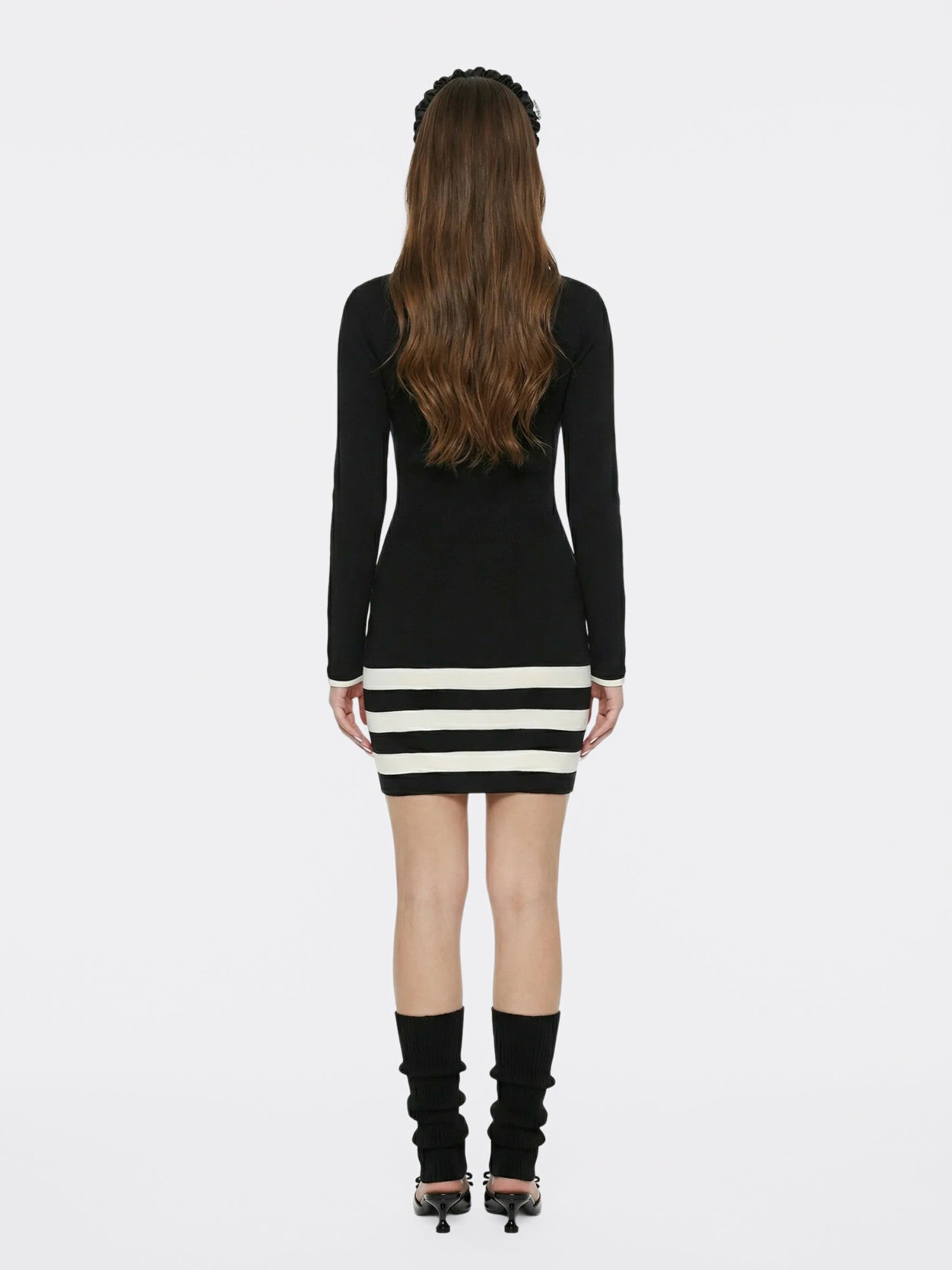 Black Striped Knit Dress with Contrast Collar | Nana Jacqueline