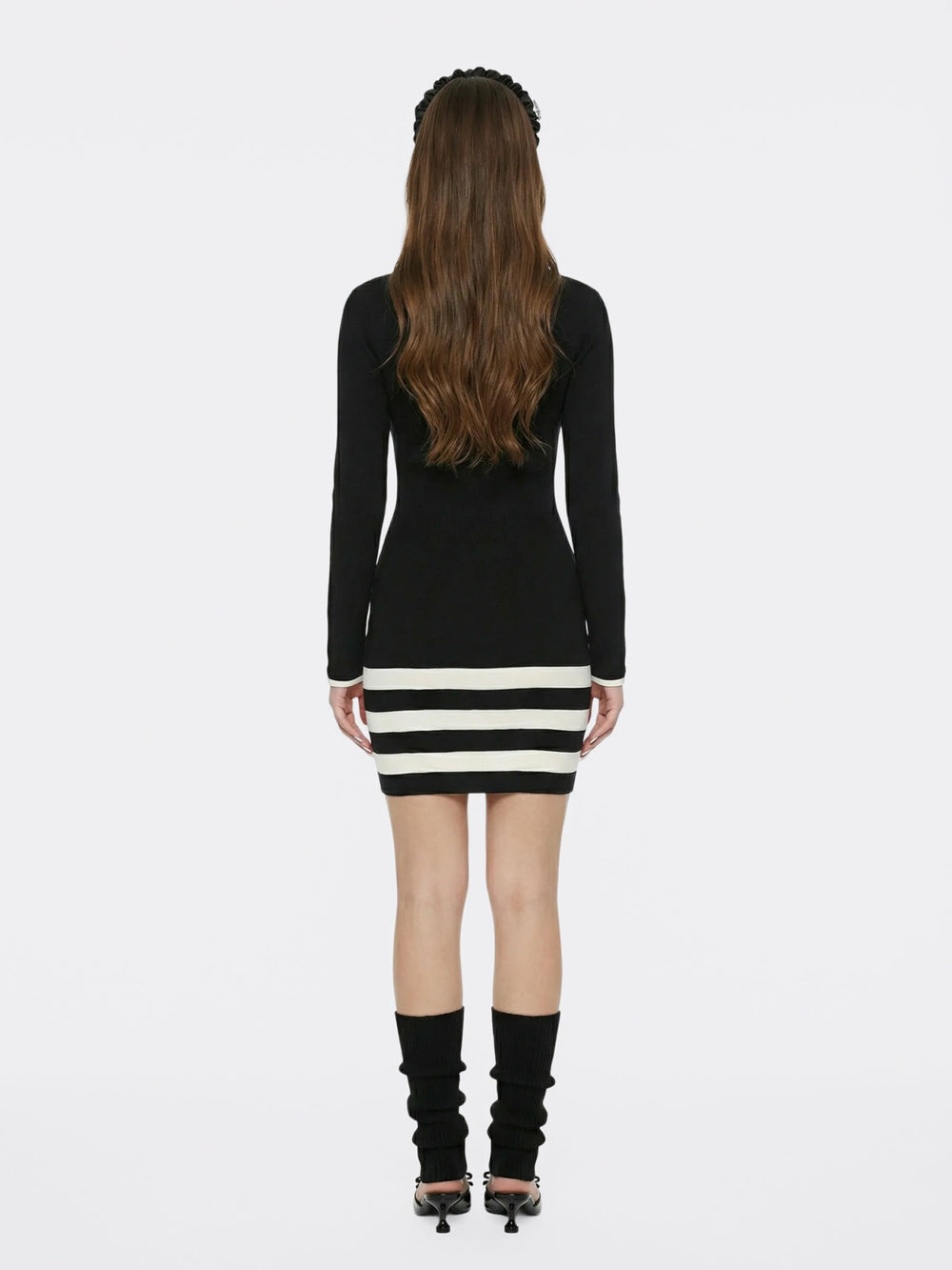 Black Striped Knit Dress with Contrast Collar | Nana Jacqueline