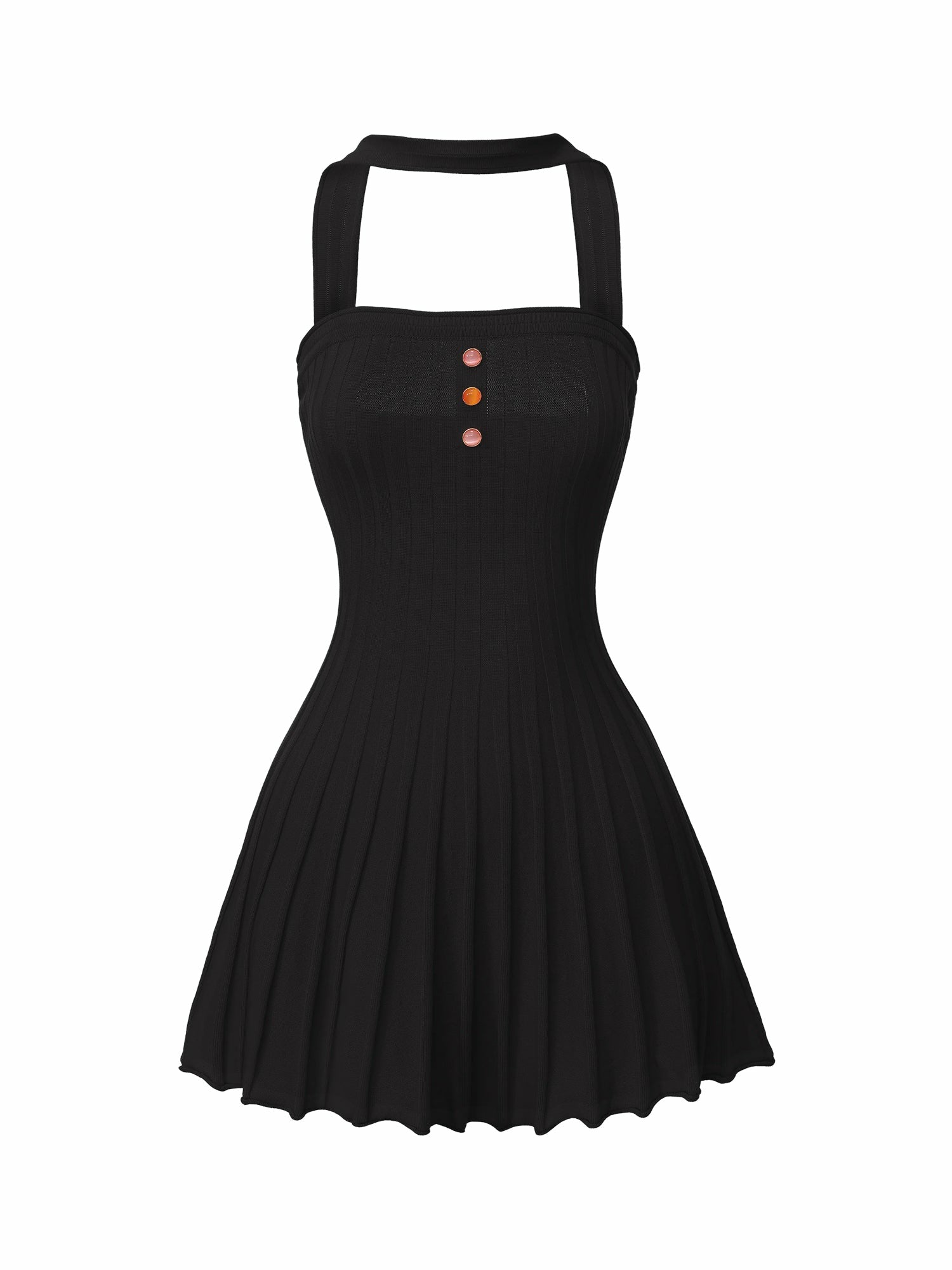 Black Reverse Halter Knit Flared Dress | Nana Jacqueline